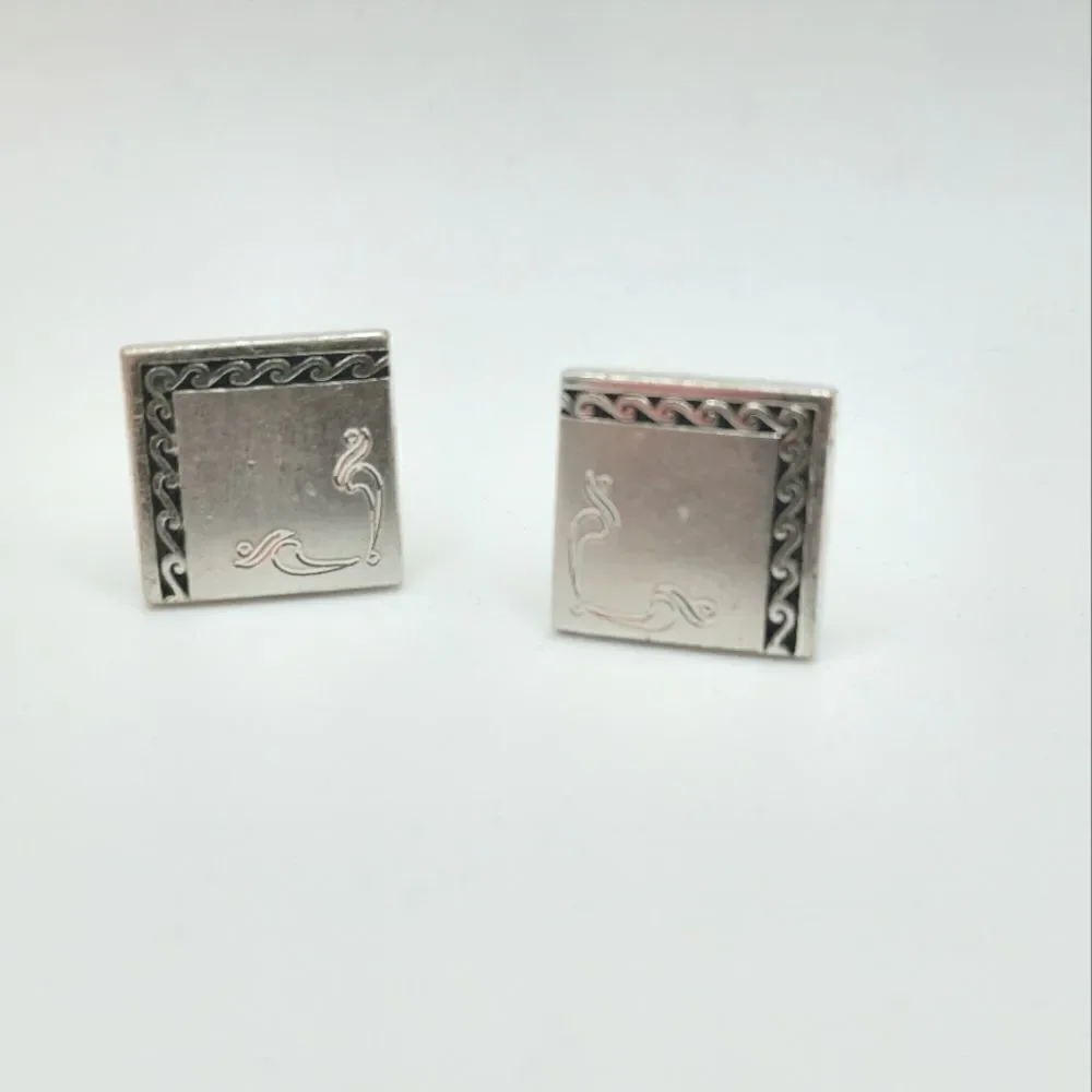 Mens Vintage Silver etched square cufflinks